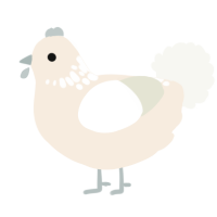 A cream and white chicken with a neck-speckle pattern