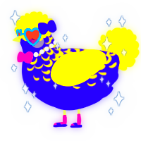 A indigo and yellow chicken with a half-lace pattern