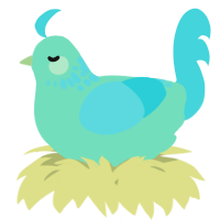 A mint and aqua chicken with a neck-speckle pattern