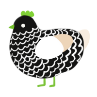 A black and cream chicken with a lace pattern
