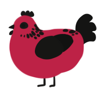 A crimson and black chicken with a neck-speckle pattern