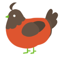 A vermilion and bark chicken with a head pattern