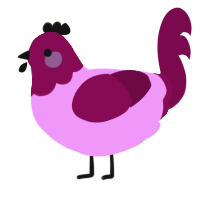 A lavender and wine chicken with a head pattern