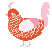 A vermilion and rose chicken with a lace pattern