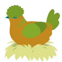 A ochre and chartreuse chicken with a neck-band pattern