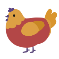 A red and orange chicken with a head pattern