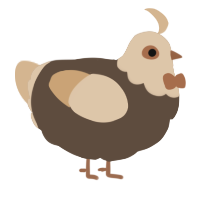 A bark and beige chicken with a head pattern