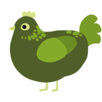 A olive and chartreuse chicken with a neck-speckle pattern