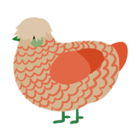 A beige and vermilion chicken with a lace pattern