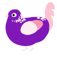 A violet and rose chicken with a neck-speckle pattern