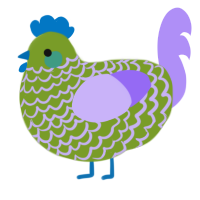 A chartreuse and lilac chicken with a lace pattern