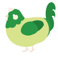 A lemon and viridian chicken with a head pattern