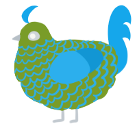 A chartreuse and sky chicken with a lace pattern