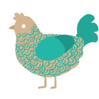 A beige and turquoise chicken with a double-lace pattern