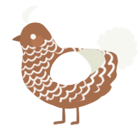 A brown and white chicken with a lace pattern