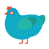 A cerulean and turquoise chicken with a lace pattern