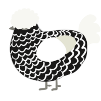 A sable and white chicken with a lace pattern