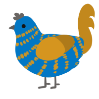 A sapphire and ochre chicken with a bar pattern