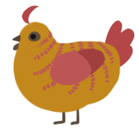 A ochre and red chicken with a half-bar pattern