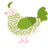 A cream and chartreuse chicken with a lace pattern