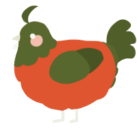 A vermilion and olive chicken with a head pattern