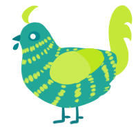 A turquoise and lime chicken with a bar pattern