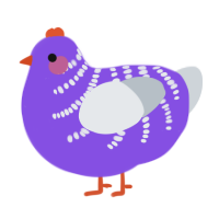 A blurple and mist chicken with a half-bar pattern