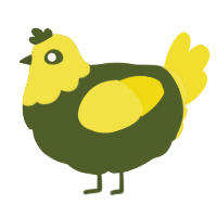 A olive and yellow chicken with a head pattern