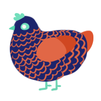A navy and vermilion chicken with a lace pattern