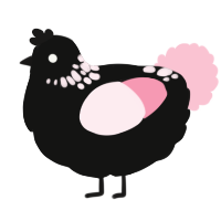 A black and rose chicken with a neck-speckle pattern