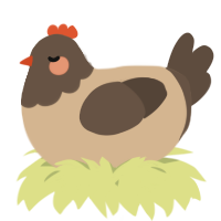 A beige and bark chicken with a head pattern