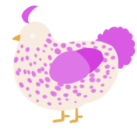 A cream and orchid chicken with a speckle pattern