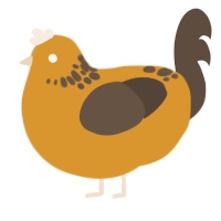 A orange and bark chicken with a neck-speckle pattern