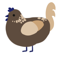 A bark and beige chicken with a neck-speckle pattern