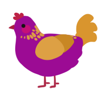 A plum and orange chicken with a neck-speckle pattern
