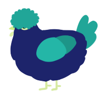 A navy and turquoise chicken