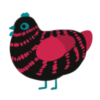 A black and crimson chicken with a bar pattern