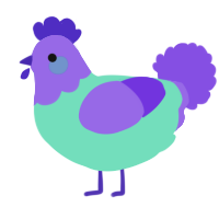A mint and blurple chicken with a head pattern