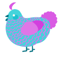 A aqua and orchid chicken with a lace pattern