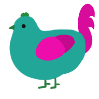 A turquoise and fuchsia chicken