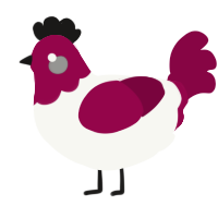 A white and maroon chicken with a head pattern