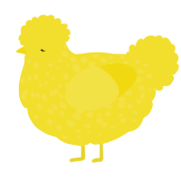 A yellow chicken with a speckle pattern