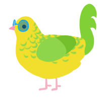 A yellow and grass chicken with a half-lace pattern