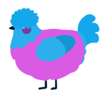 A orchid and sky chicken with a head pattern