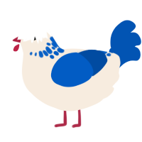 A cream and ultramarine chicken with a neck-speckle pattern