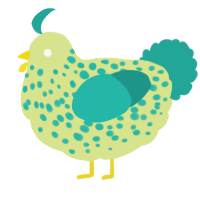 A lemon and turquoise chicken with a speckle pattern