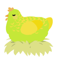 A lime and yellow chicken with a half-lace pattern