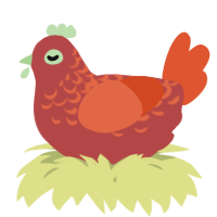 A red and vermilion chicken with a half-lace pattern