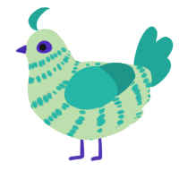 A gluppy and turquoise chicken with a bar pattern