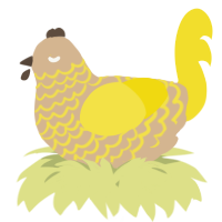 A beige and yellow chicken with a lace pattern